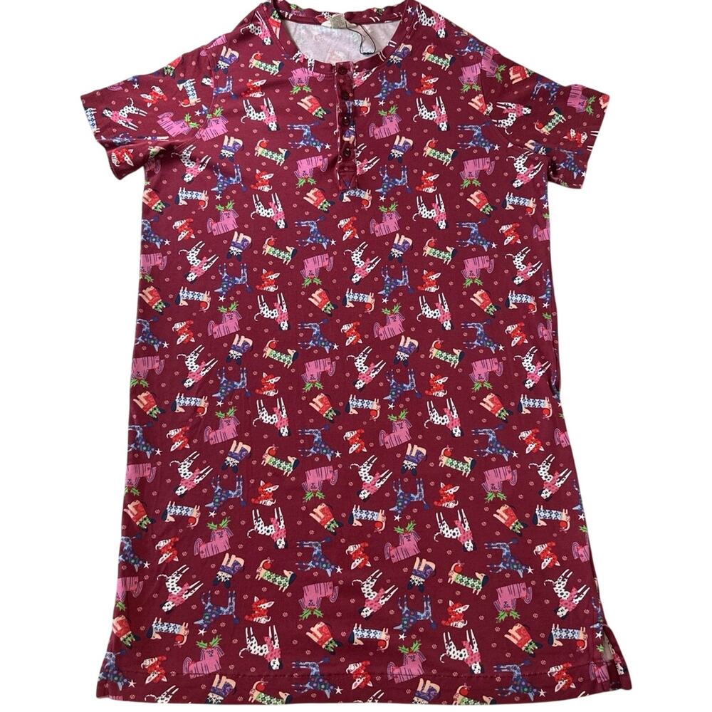 Vera Bradley Holiday Hounds Henley Night Dress/Night Shirt Dogs Womens Size XS